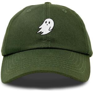 Unisex Olive 100%Cotton Ghost Embroidered Adjustable Buckle Classic Baseball Cap